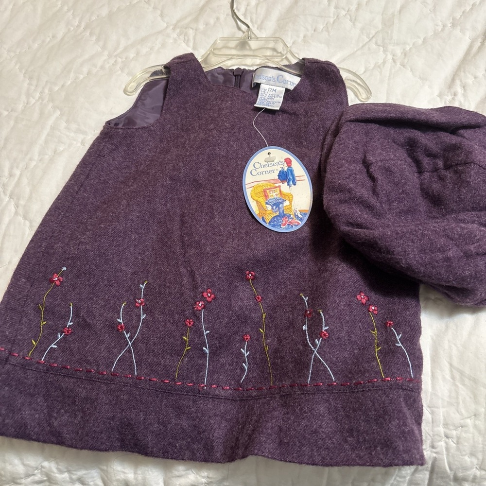 Rare Collectible‎ Chelsea's Corner 12M Purple Wool Blend Dress & Beret Hat NWT